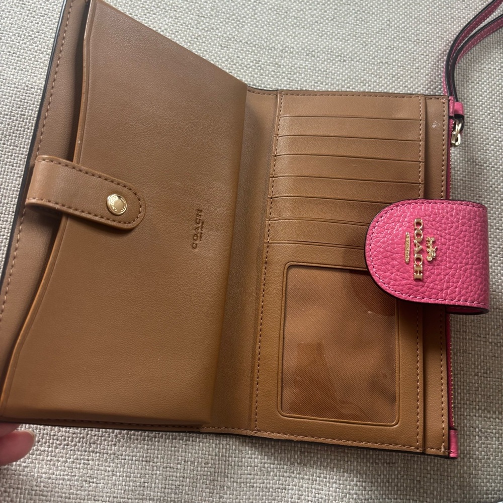 Coach Pink Leather Wristlet Wallet with Stripe Accents - Picture 9 of 11